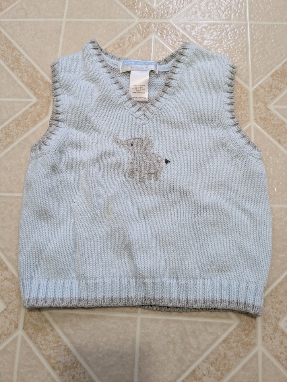 Janie and Jack Light Blue Knit V-Neck Vest with Gray Trim